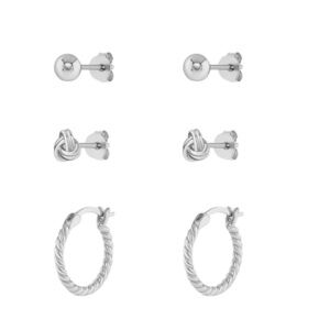 Polished Stud & Hoop Earrings Set in 18k Gold Over Sterling Silver